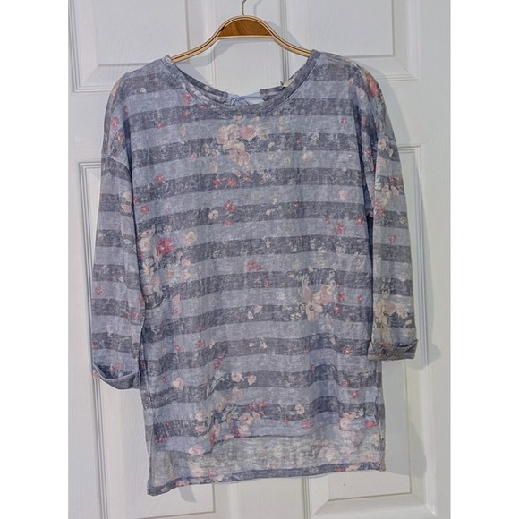 LC Lauren Conrad Floral‎ Striped Top Tie Back 3/4 Sleeve Medium NWT - Picture 1 of 10